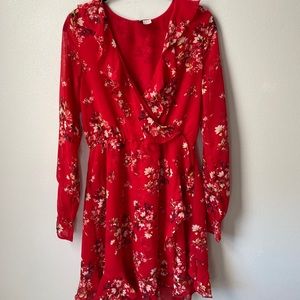 H&M Red Floral Flounce Dress - Size M / US 10
